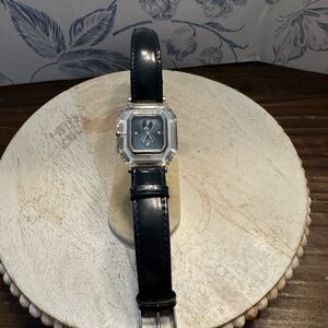 Swarovski Black and Silver Leather Watch